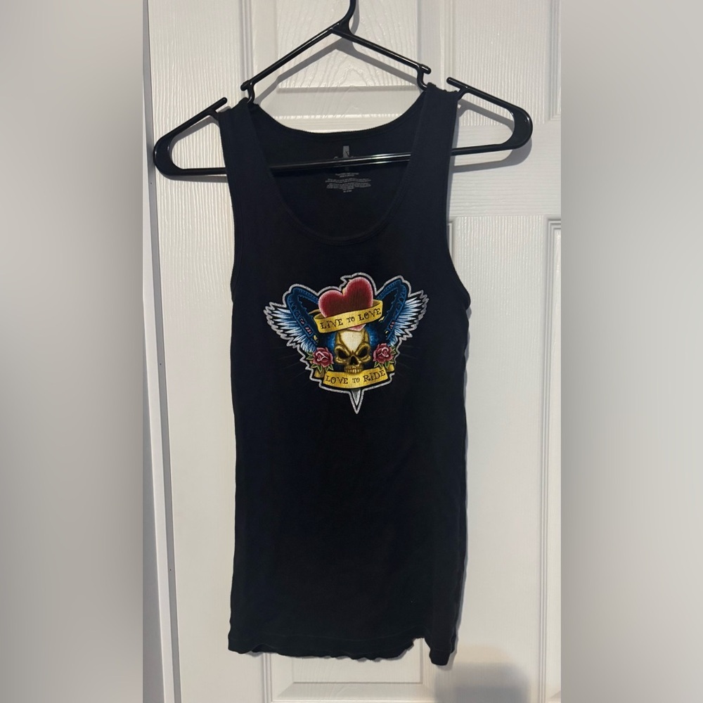 Vintage cedar point fair tank top live to love love to ride heart skull shirt xl